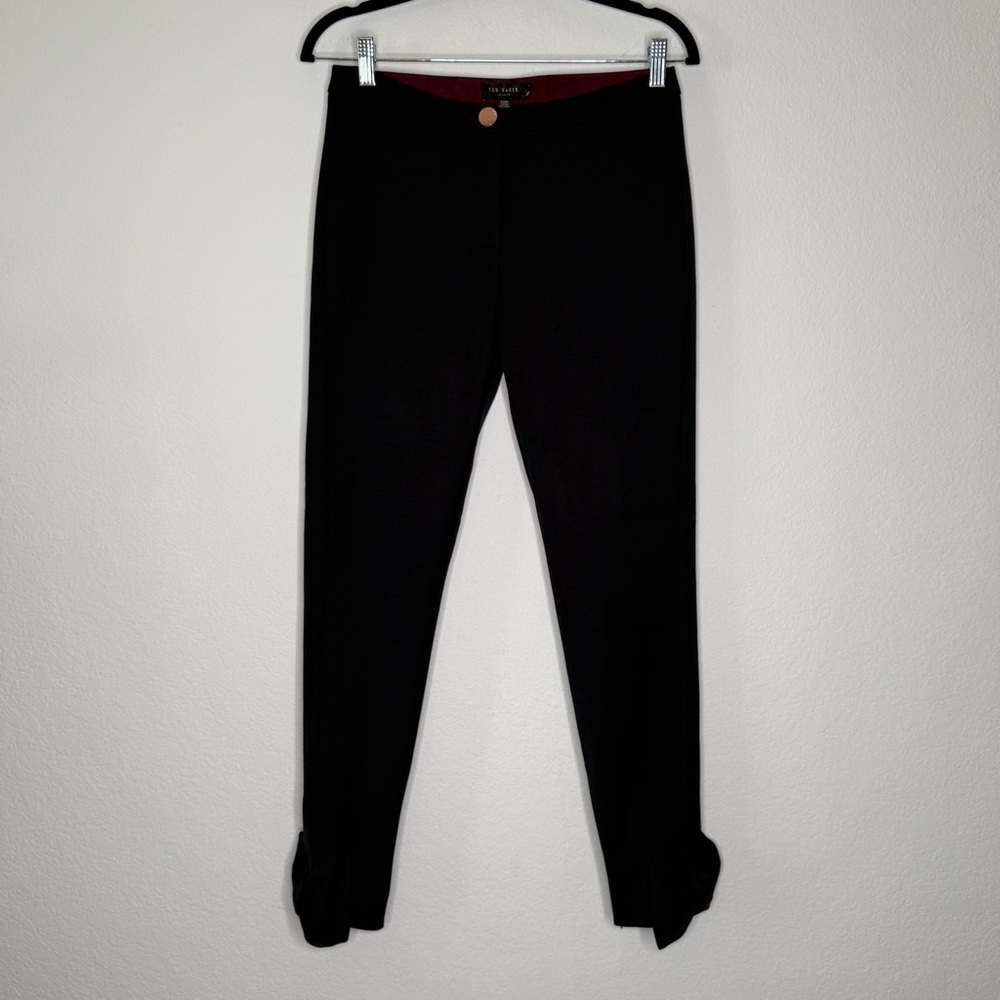 Ted Baker London Bow Ankle Pants Black High Rise Acetate Cotton Blend Size 4